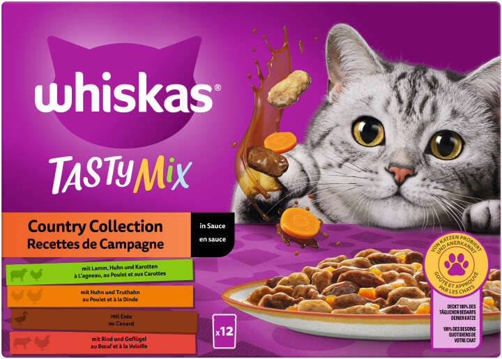 whiskas Katzen-Nassfutter TASTY MIX Portionsbeutel Multipack Country Collection in Sauce 12 x 85g